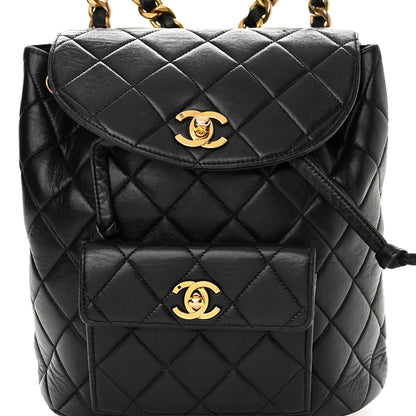 Chanel Lambskin Quilted Drawstring Backpack Black 8 of 15
