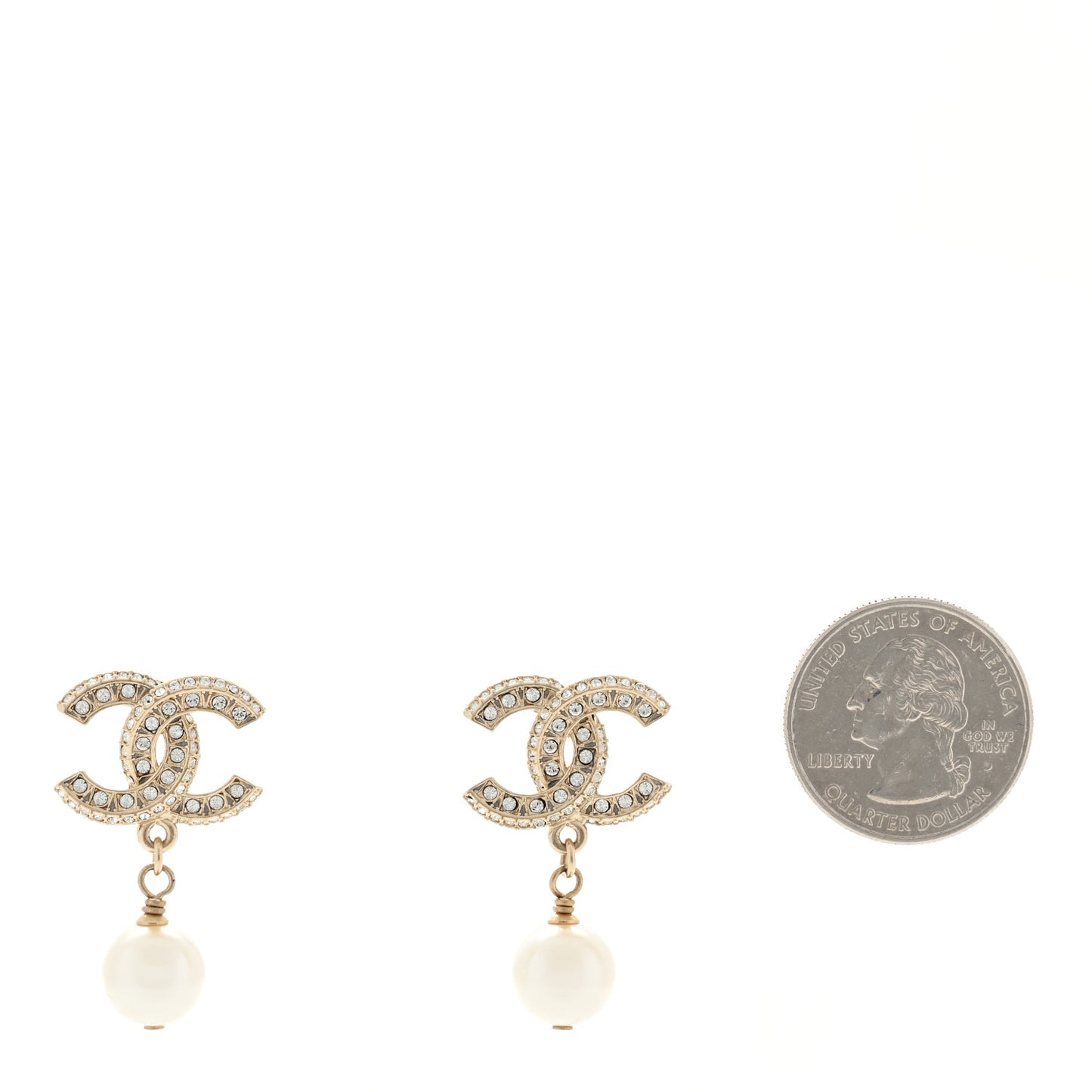 Crystal Pearl CC Drop Earrings Gold