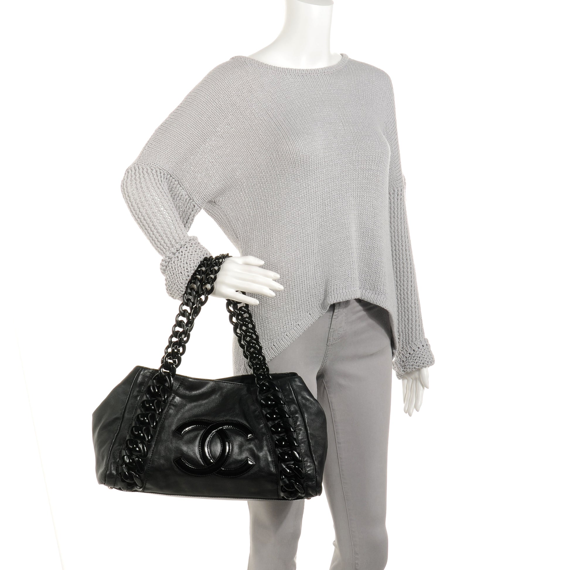 Chanel Leather Modern Chain Shopper Tote Black 2 of 8
