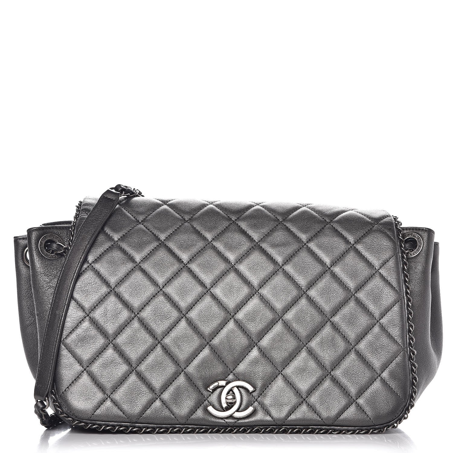 Chanel Metallic Calfskin Quilted Large CC Enchained Accordion Flap Grey 1 of 7