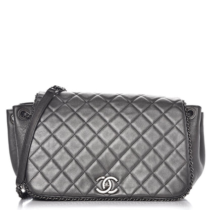 Chanel Metallic Calfskin Quilted Large CC Enchained Accordion Flap Grey 1 of 7