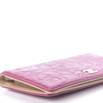 Chanel Lambskin Camellia Embossed Yen Wallet Fuchsia 7 of 11