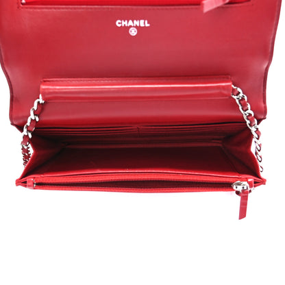 Chanel Lambskin Quilted Wallet On Chain WOC Red 4 of 10