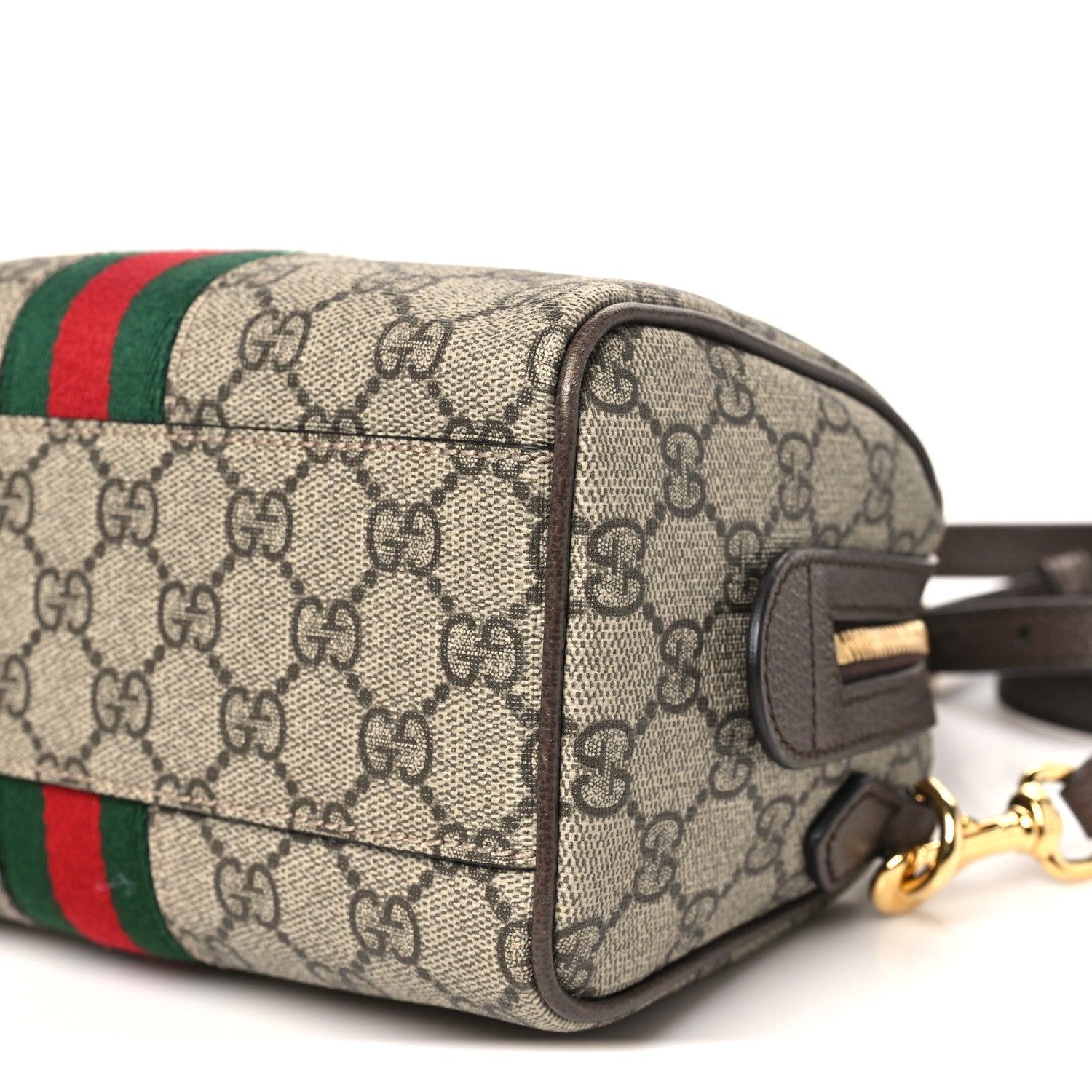 Gucci GG Supreme Monogram Textured Dollar Calfskin Web Mini Ophidia Top Handle Bowler Bag Beige Ebony New Acero 10 of 10