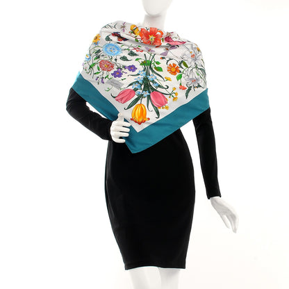 Gucci Silk Twill Flora Square Scarf Turquoise 3 of 8