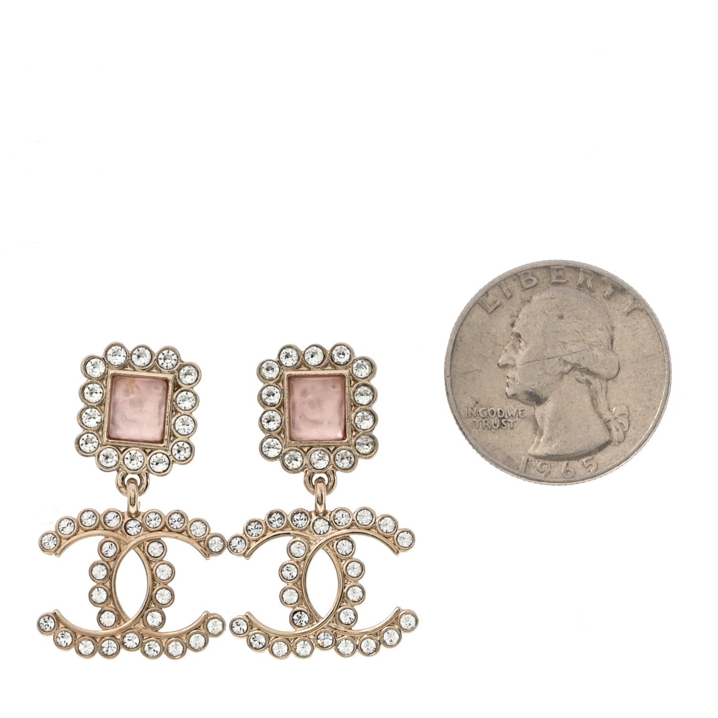 Crystal Pearl CC Drop Earrings Pink Gold