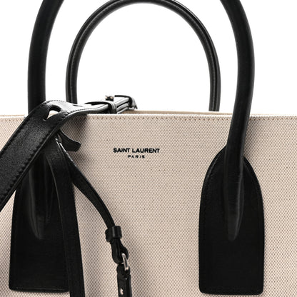 Saint Laurent Canvas Calfskin Large Thin Sac De Jour Naturel Black 7 of 9