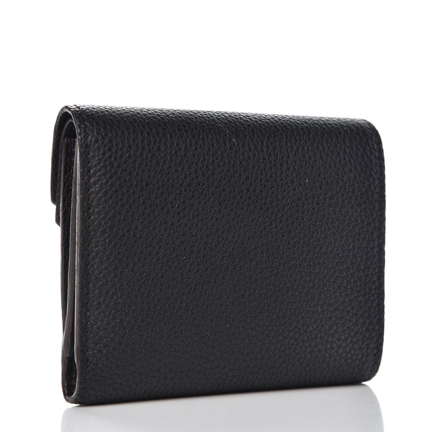 Grained Calfskin Monogram Double V Compact Wallet Black
