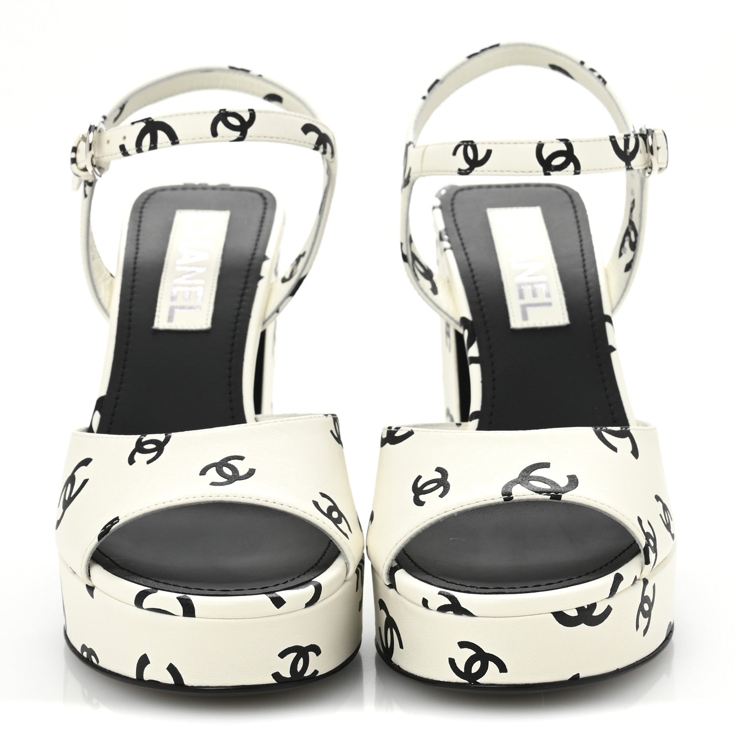 Chanel Printed Lambskin CC Platform Sandals 39 White Black 3 of 9