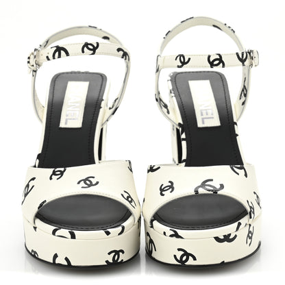 Chanel Printed Lambskin CC Platform Sandals 39 White Black 3 of 9