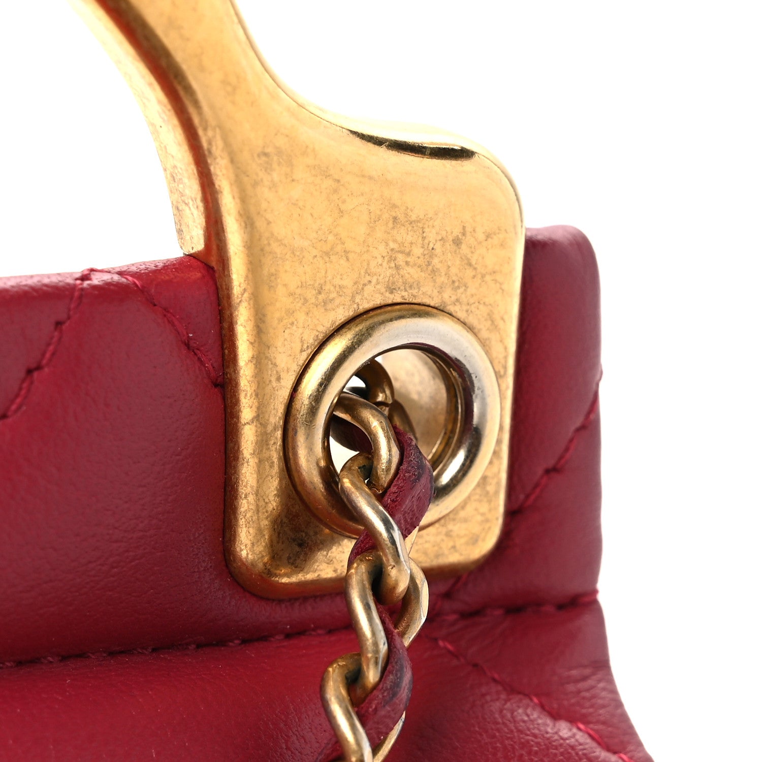 Chanel Calfskin Quilted Lady Handle Flap Card Holder With Chain Dark Pink 13 of 14