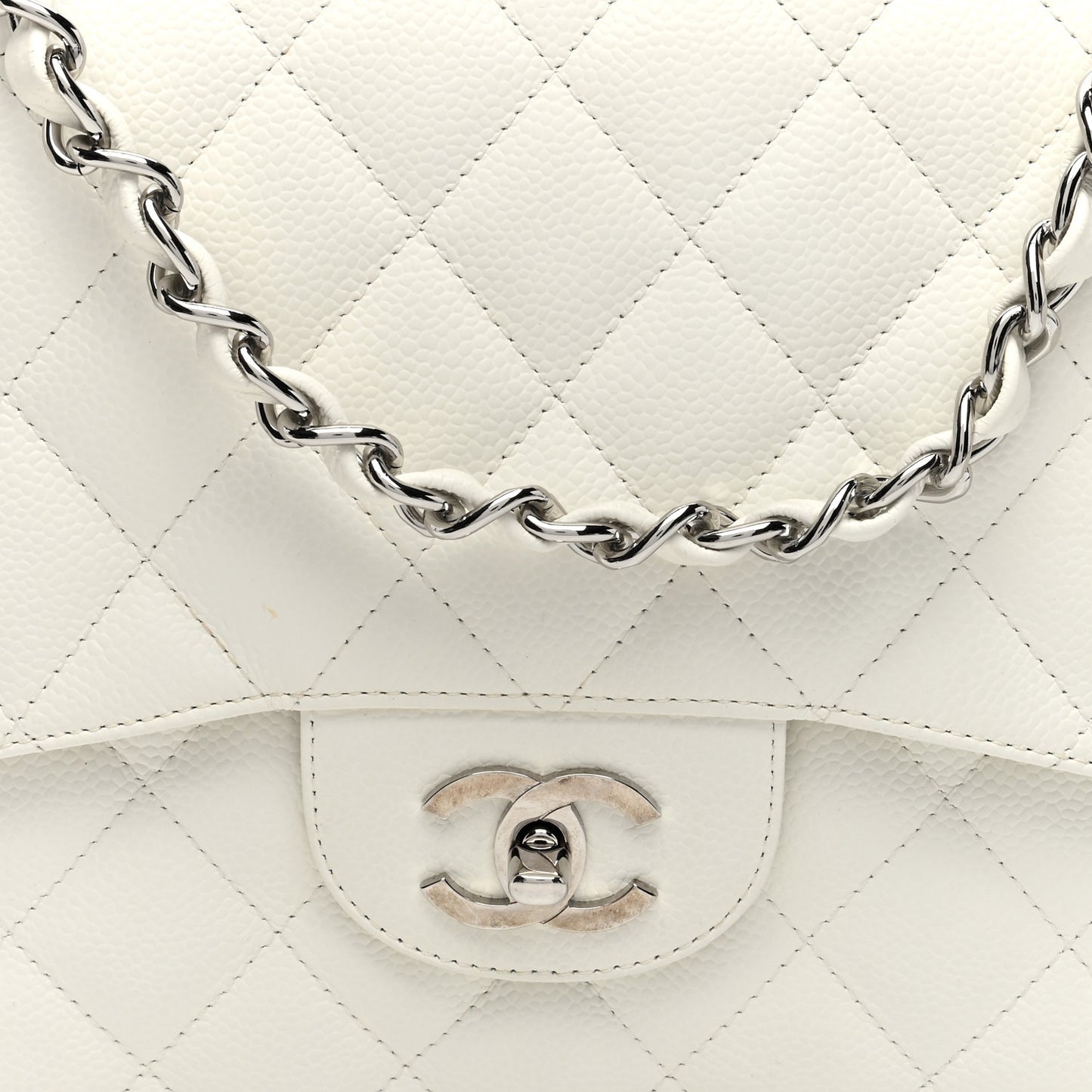 Caviar Quilted Jumbo Single Flap White