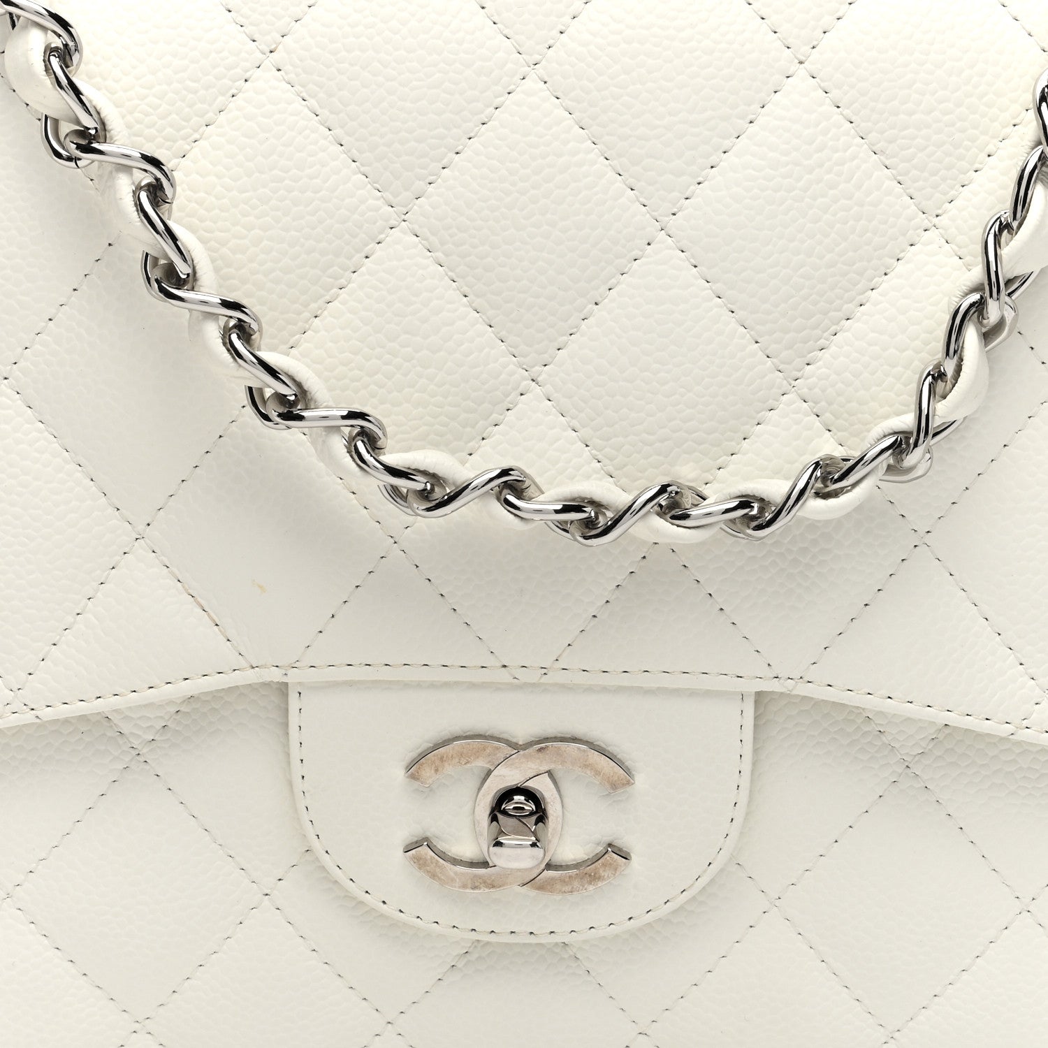 Chanel Caviar Quilted Jumbo Single Flap White 8 of 10