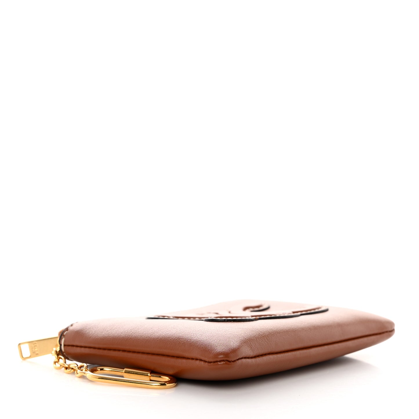 Smooth Calfskin Cuir Triomphe Coin and Card Pouch With Hook Tan