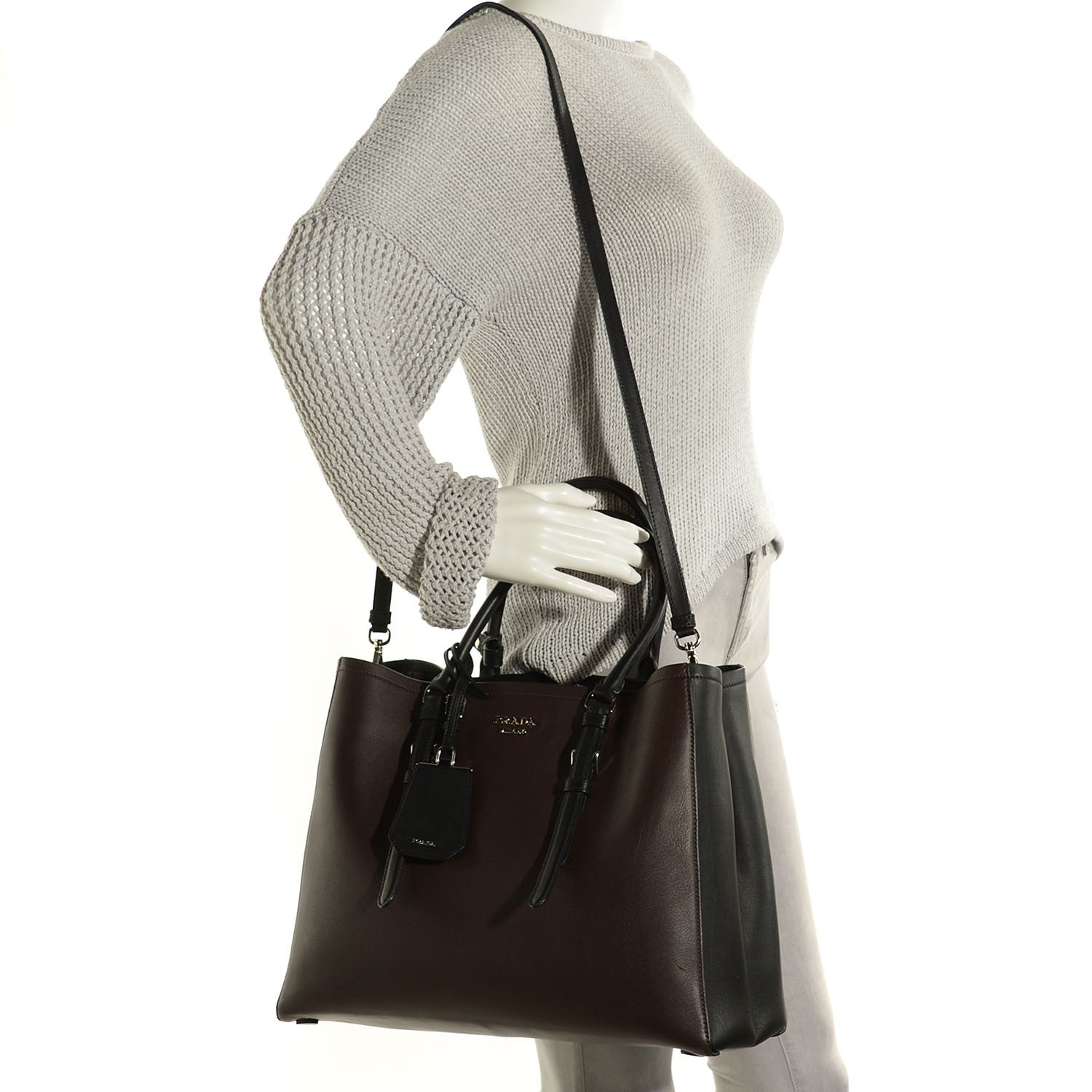 Prada City Calf Double Bag Caffe Black 2 of 9