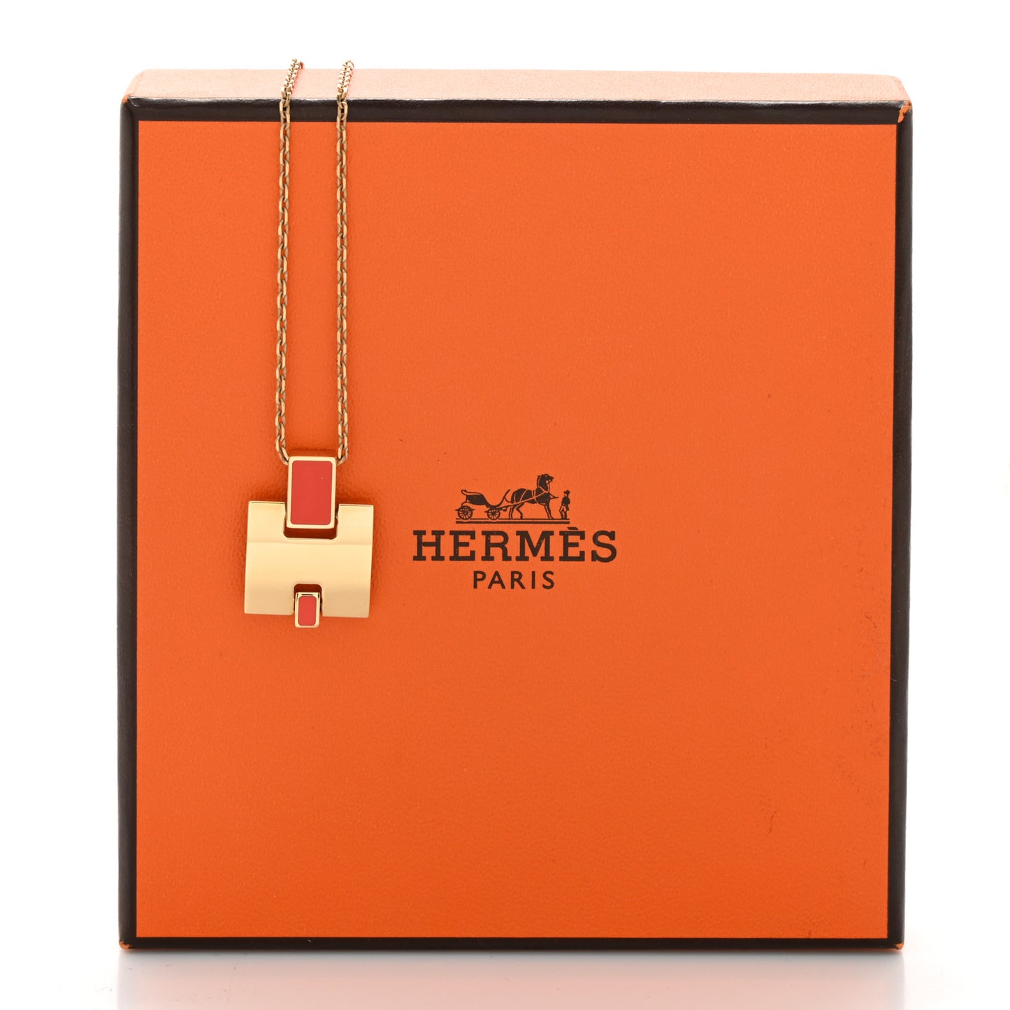 Gold Plated Lacquered Eileen Pendant Necklace Orange Fonce