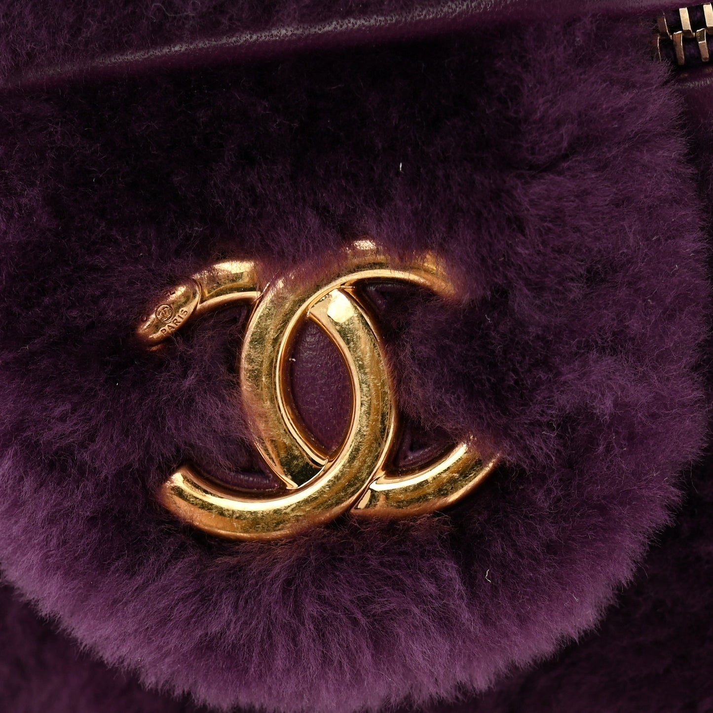 Shearling Lambskin Quilted Small Vanity Case Purple