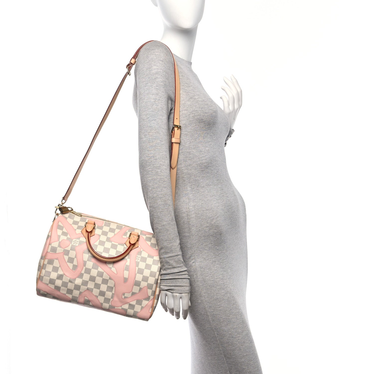 Louis Vuitton Damier Azur Tahitienne Speedy Bandouliere 30 Rose Ballerine 2 of 11