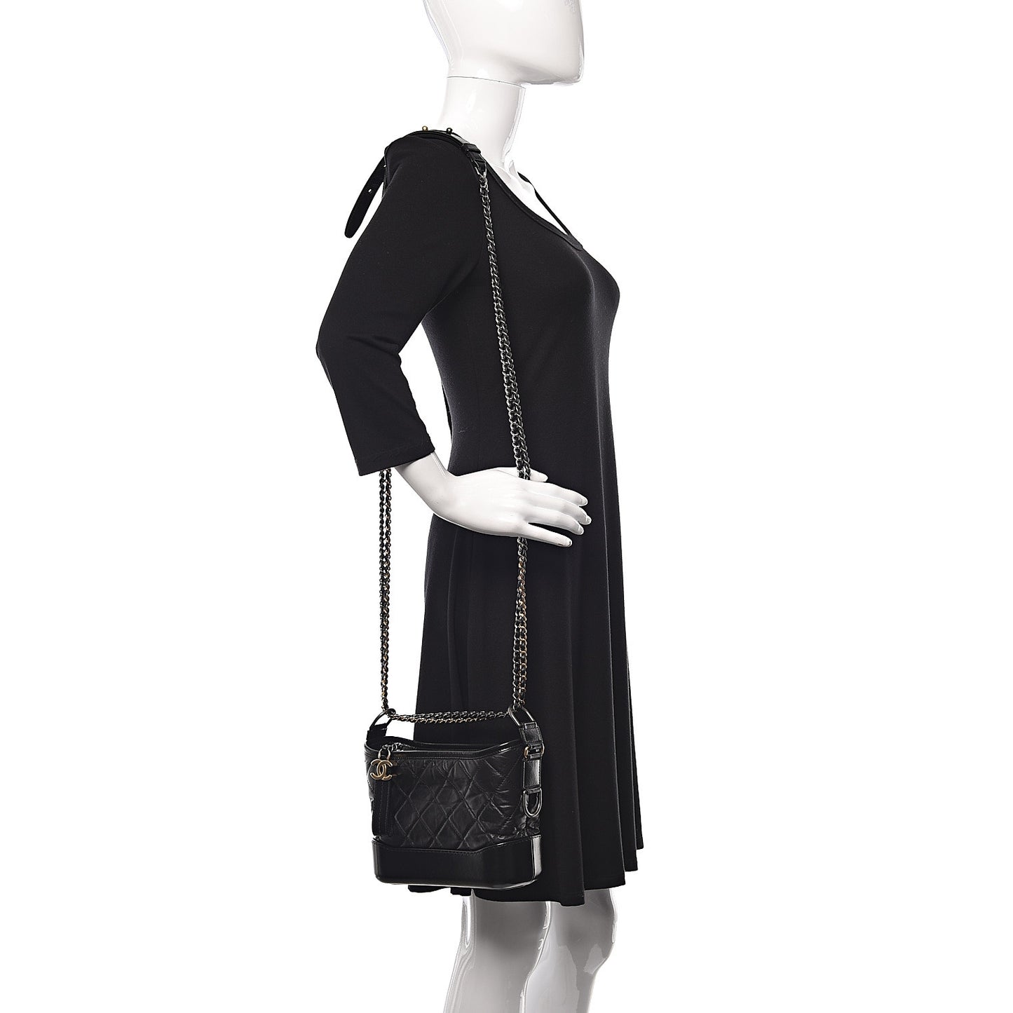 Aged Calfskin Quilted Small Gabrielle Hobo Black