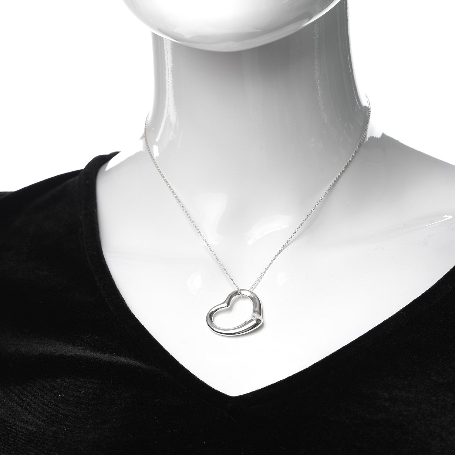 Tiffany Sterling Silver 27mm Elsa Peretti Open Heart Pendant Necklace 2 of 5