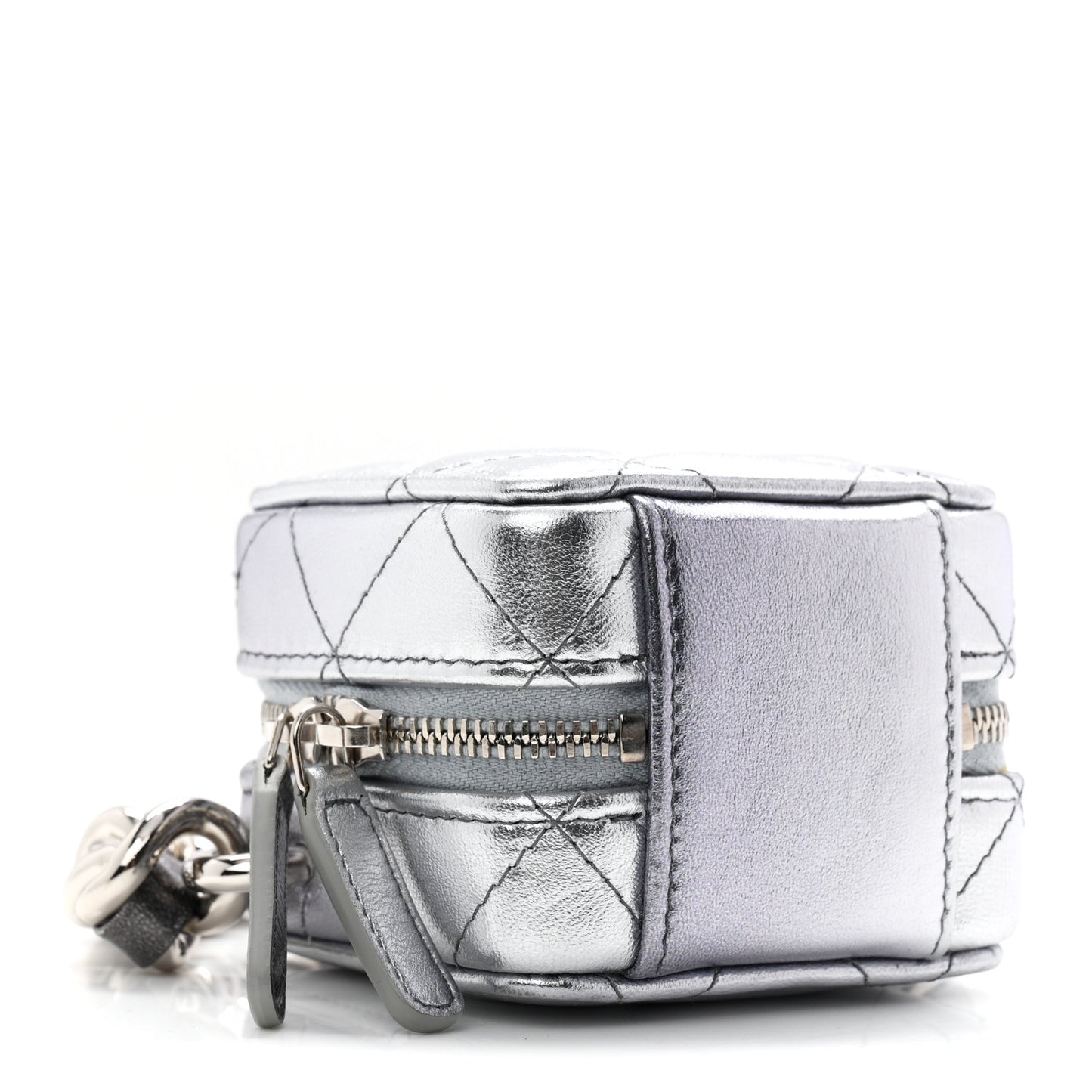 Gradient Metallic Lambskin Quilted Coco Punk Cube Clutch With Chain Silver Black