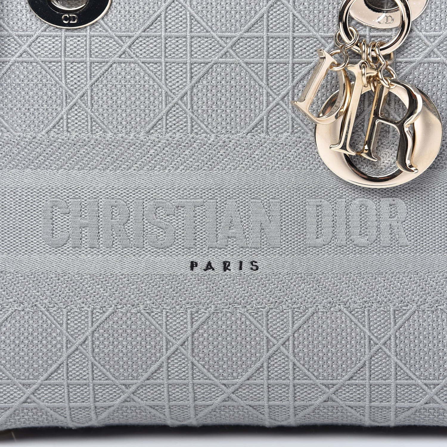 Christian Dior Canvas Embroidered Cannage Medium Lady D-Lite Gray 9 of 11