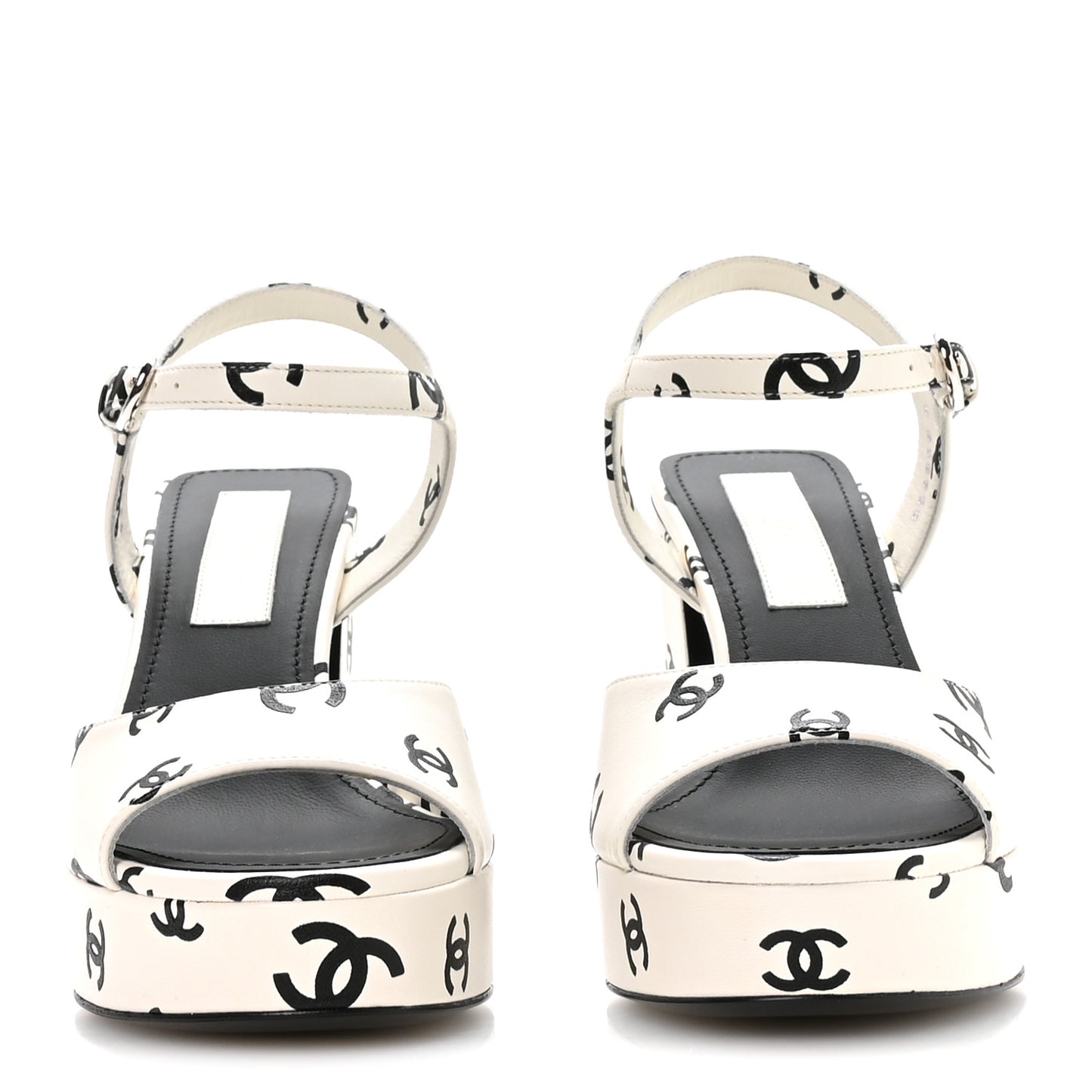 Printed Lambskin CC Platform Sandals 37 White Black