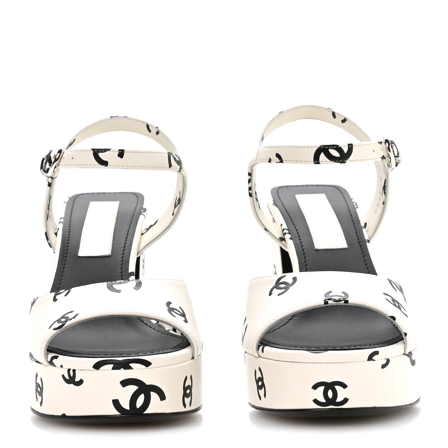 Chanel Printed Lambskin CC Platform Sandals 37 White Black 3 of 9