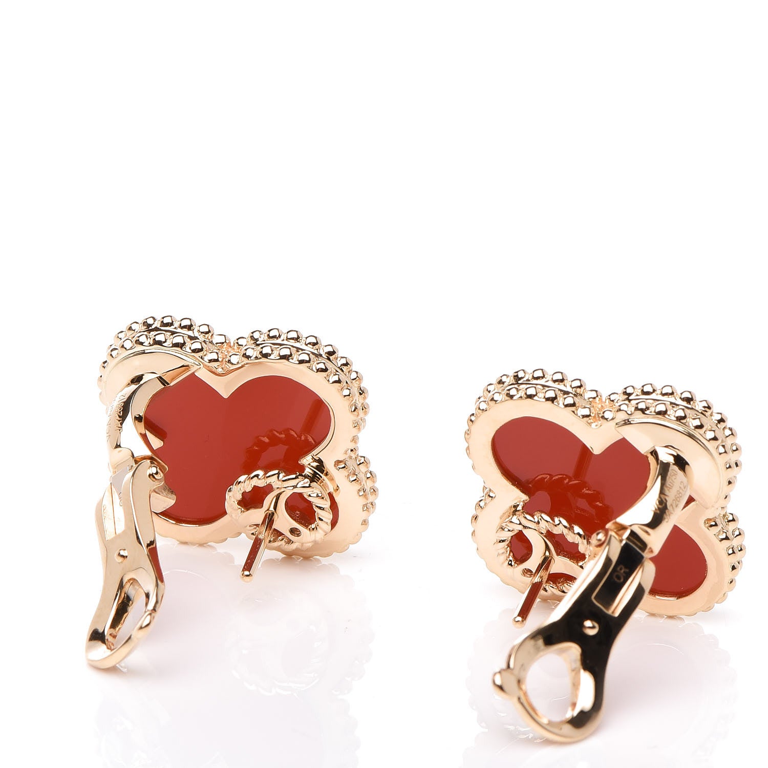Van Cleef & Arpels 18K Yellow Gold Carnelian Magic Alhambra Earrings 3 of 4