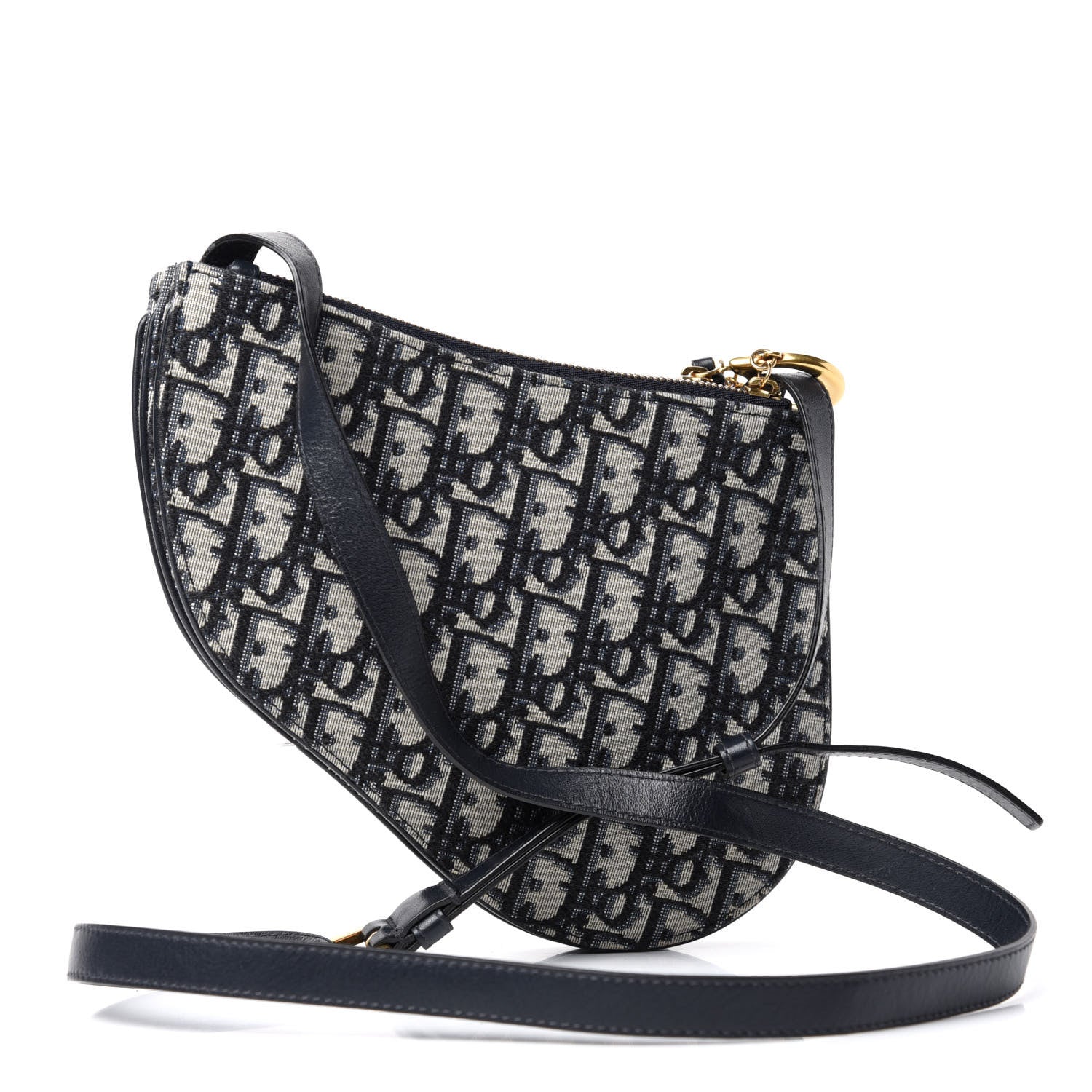 Christian Dior Oblique Saddle Pouch With Strap Navy Blue 3 of 9