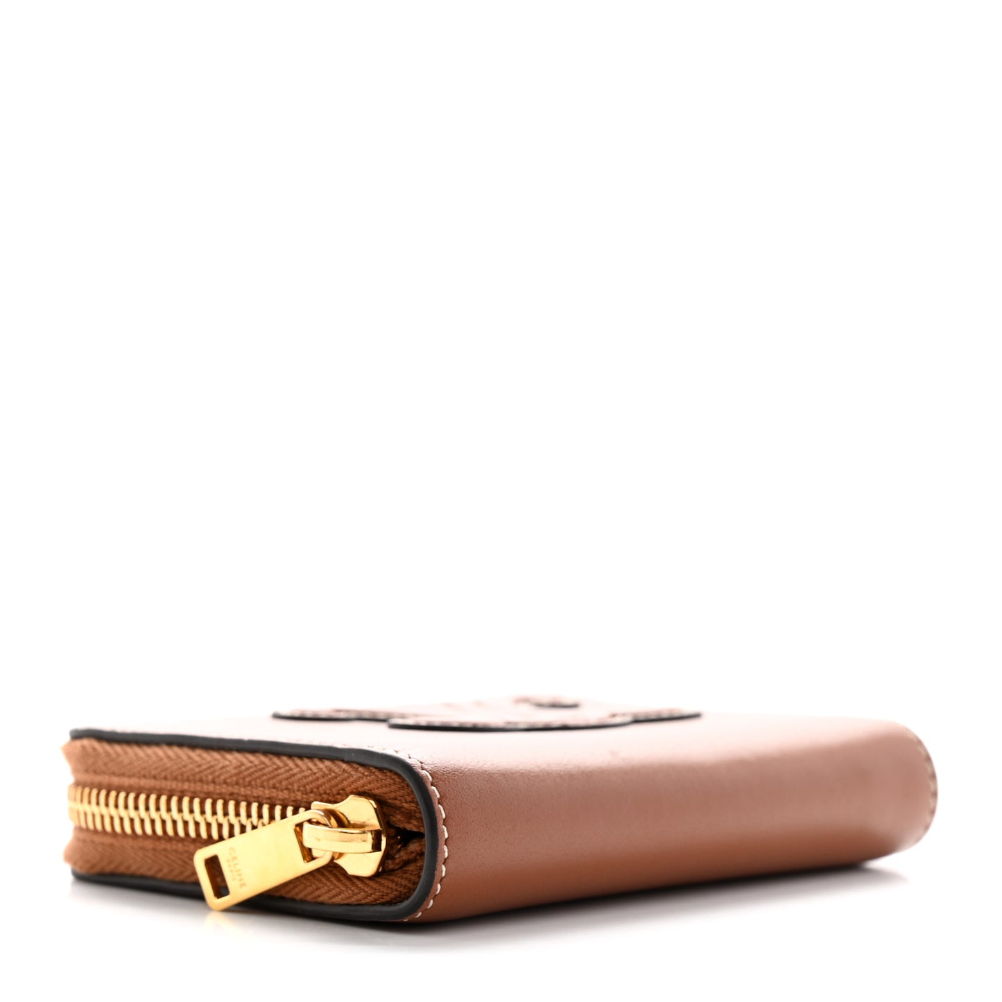 Calfskin Triomphe Zipped Compact Wallet Tan