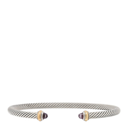 David Yurman Sterling Silver 18K Yellow Gold Amethyst 4mm Cable Classics Bracelet 1 of 3