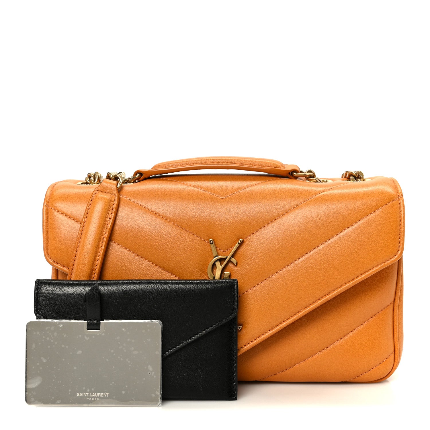 Saint Laurent Lambskin Chevron Quilted Small Loulou Bag Sunflower 3 of 14