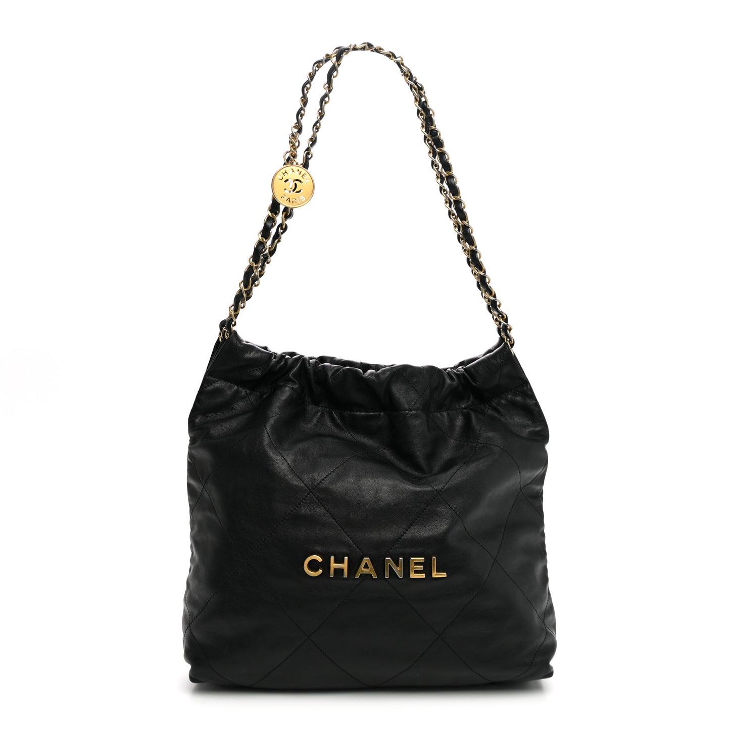 Shiny Calfskin Quilted Small Chanel 22 Black