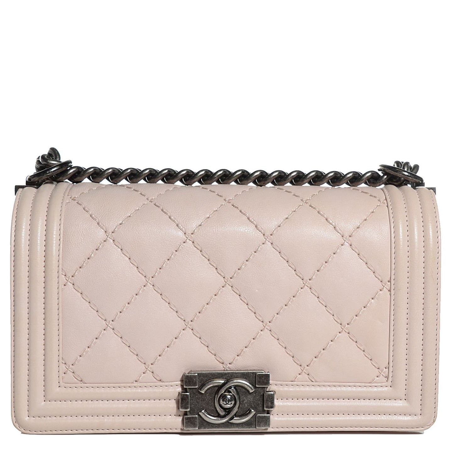 Calfskin Double Stitch Medium Boy Flap Light Pink