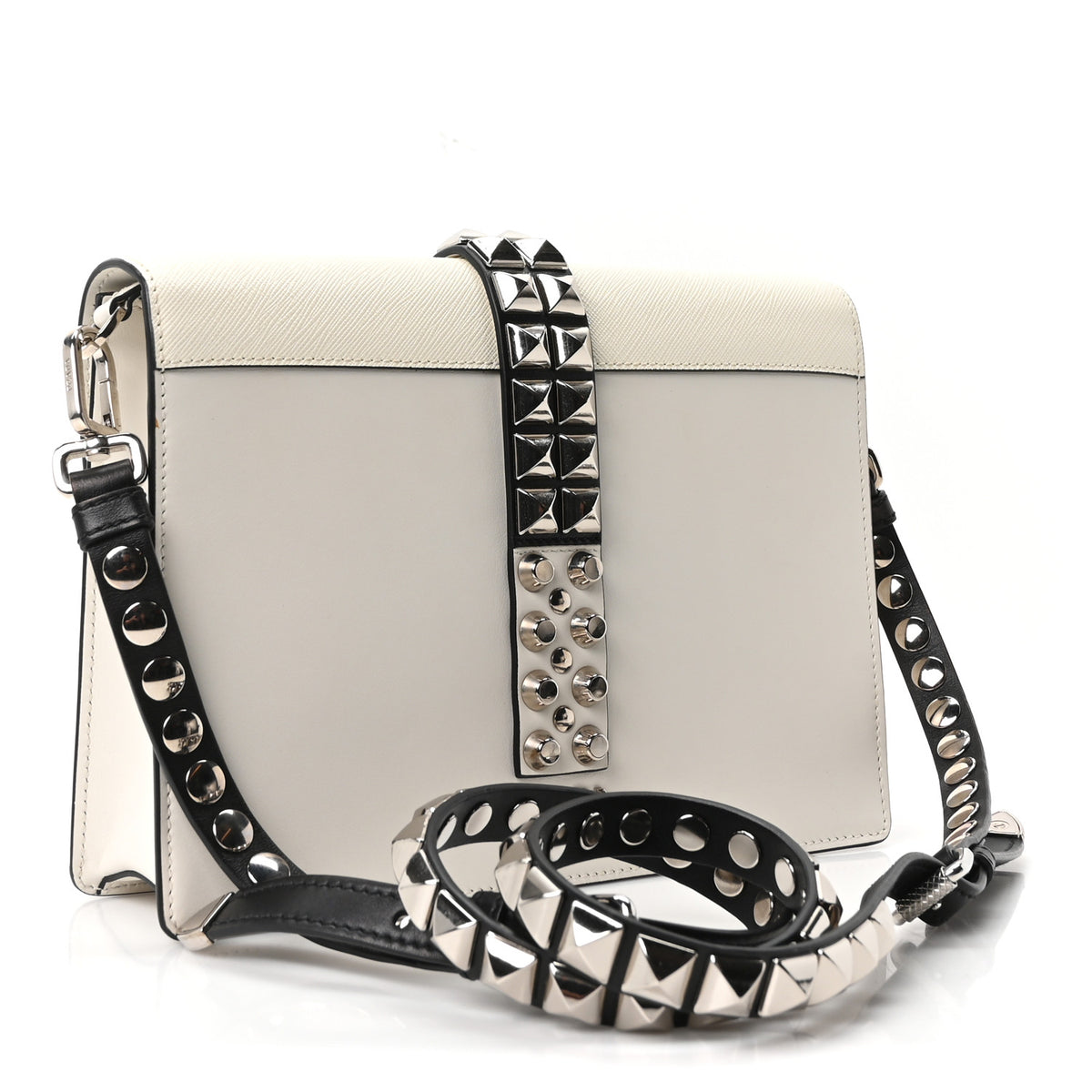 Saffiano City Calfskin Studded Small Elektra Shoulder Bag White Black