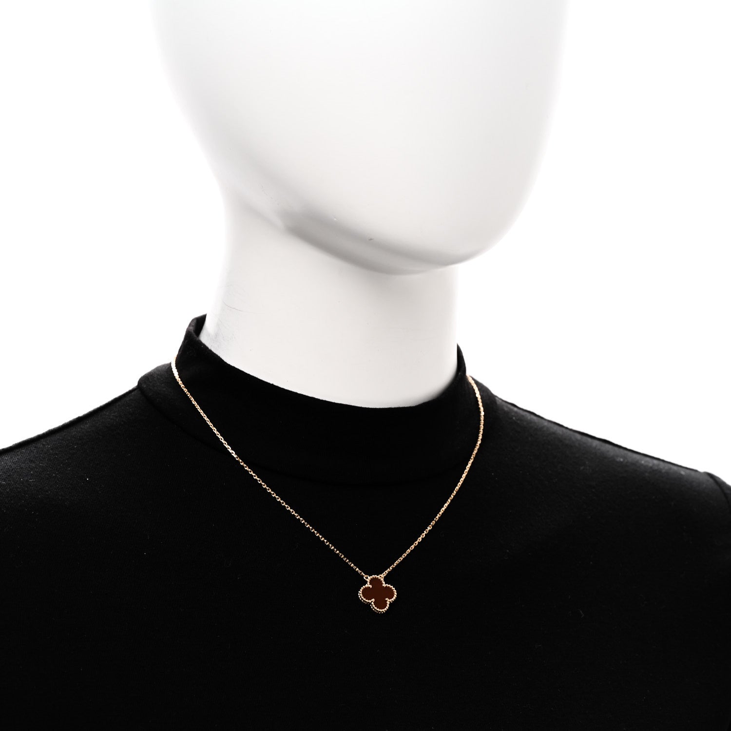 Van Cleef & Arpels 18K Yellow Gold Carnelian Vintage Alhambra Pendant Necklace 2 of 6