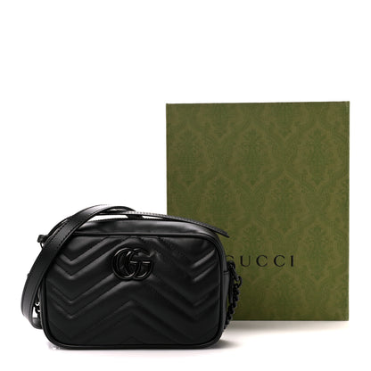 Gucci Calfskin Matelasse Monochrome Mini GG Marmont Chain Shoulder Bag Black 11 of 11
