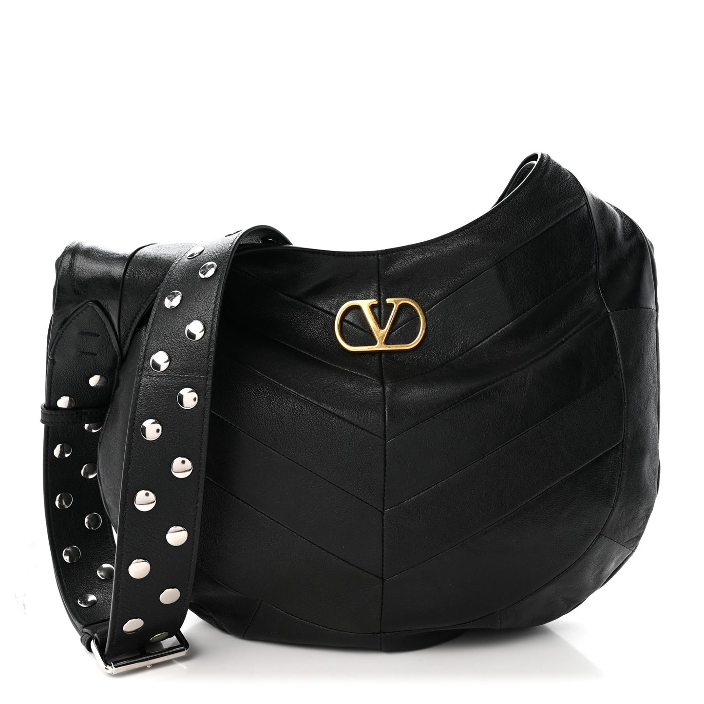 Shiny Nappa Chevron Patchwork Small Hoboho Bag Black