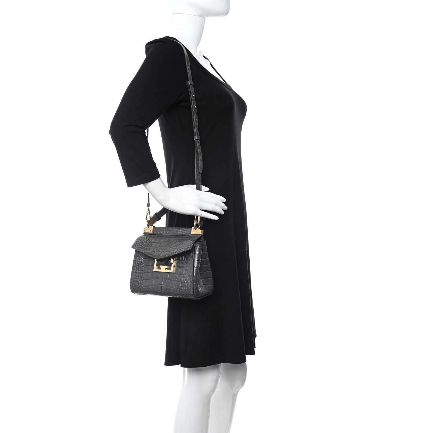 Givenchy Calfskin Crocodile Embossed Mini Mystic Shoulder Bag Storm Grey 2 of 9