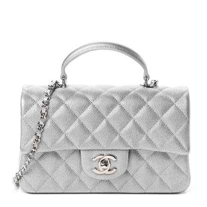 Chanel Metallic Caviar Quilted Mini Top Handle Rectangular Flap Silver 1 of 10