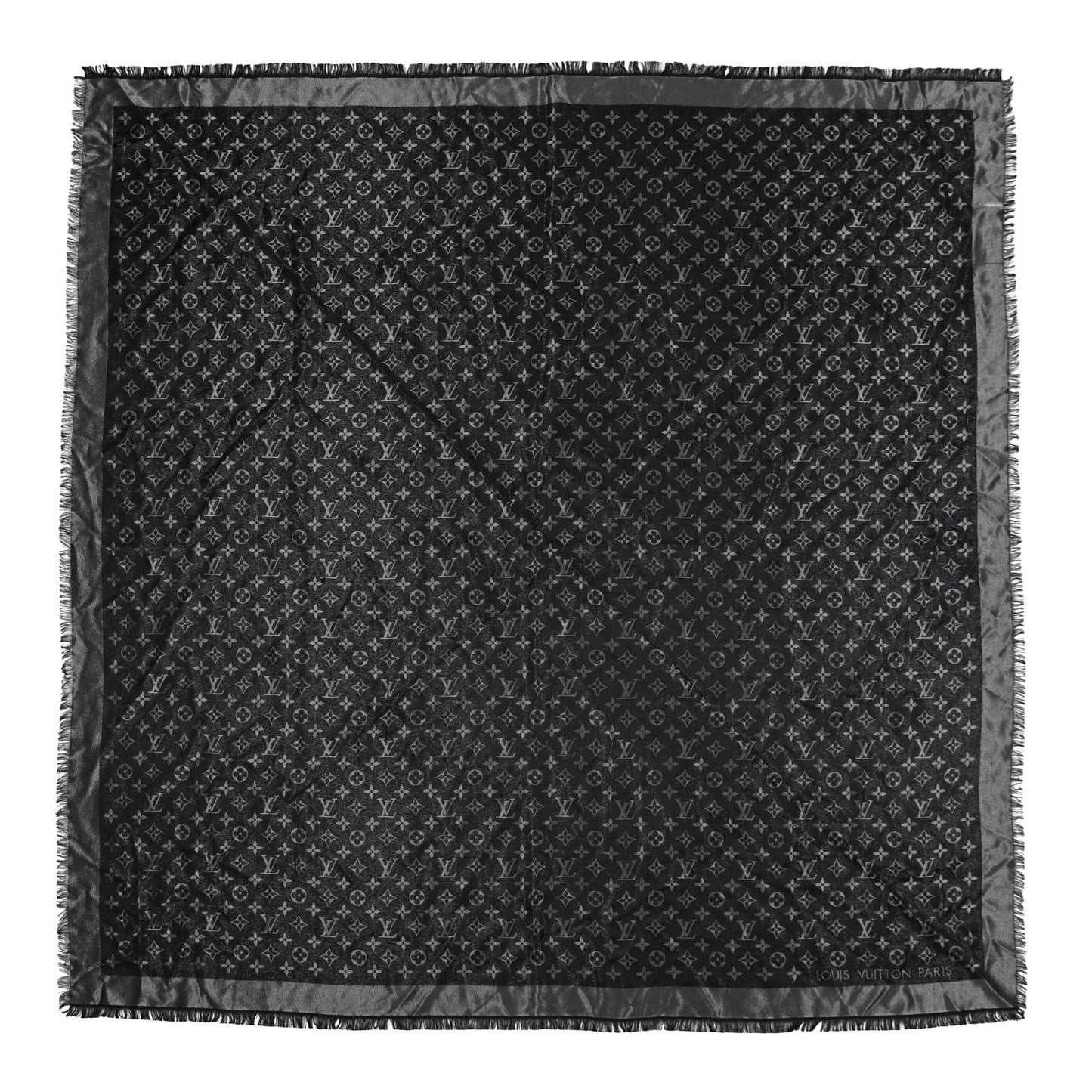 Silk Wool Monogram Denim Shawl Black