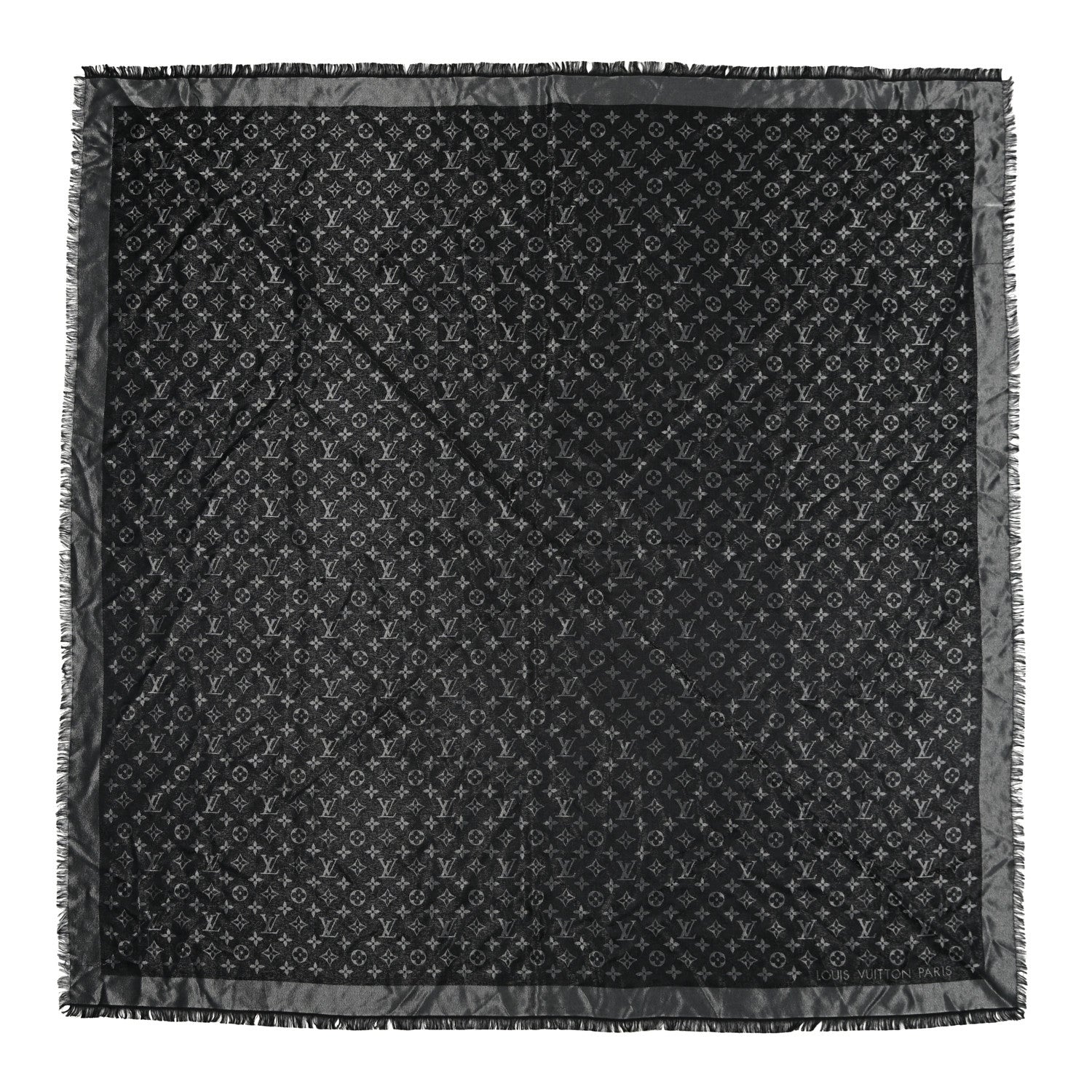 Louis Vuitton Silk Wool Monogram Denim Shawl Black 1 of 6