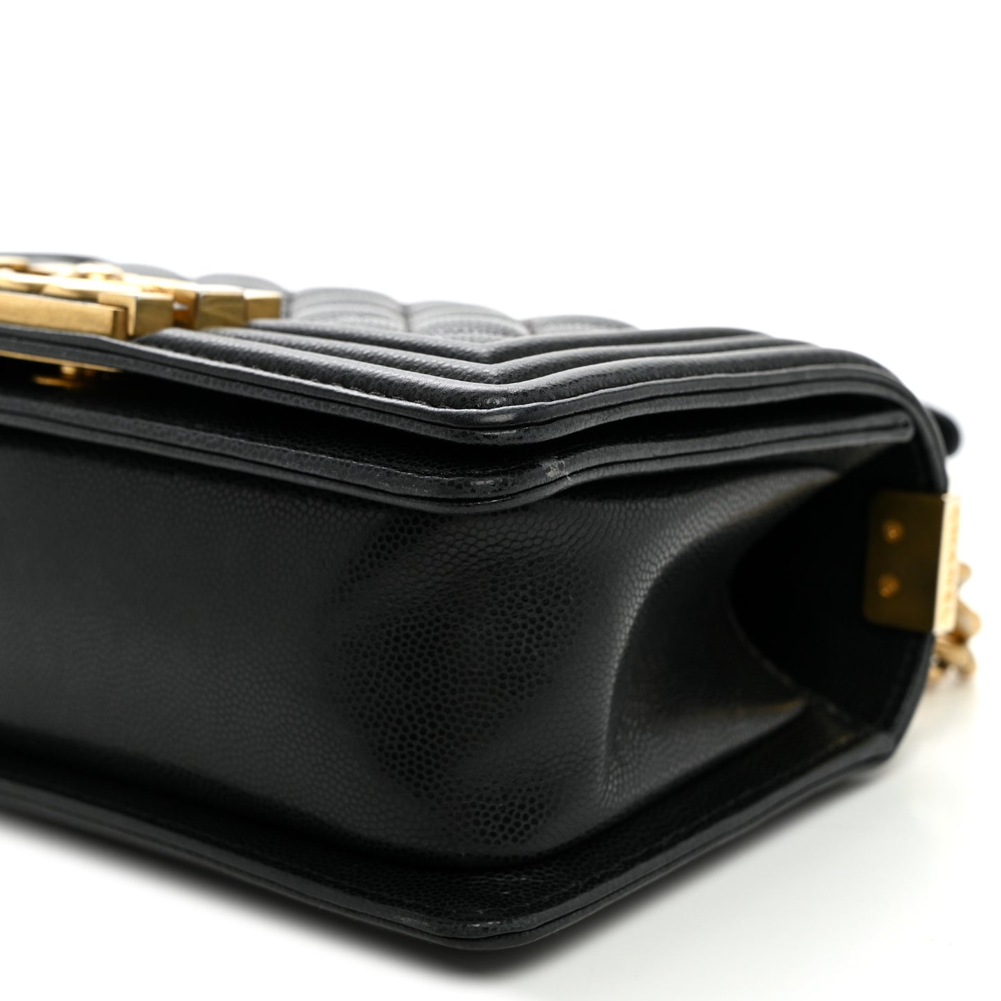 Shiny Caviar Quilted Small Top Handle Boy Flap Black