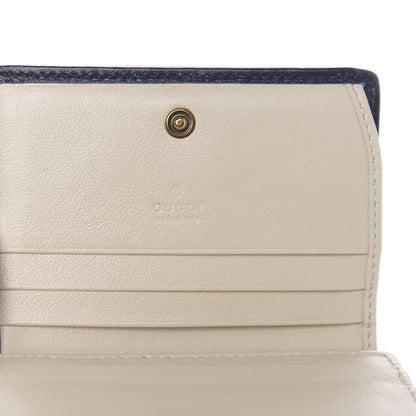 Gucci Vintage Effect Calfskin Matelasse Diagonal Torchon GG Marmont Card Case Wallet Mystic White Blue Agata 6 of 6