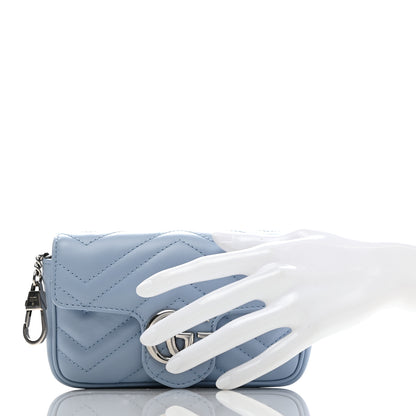 Gucci Calfskin Matelasse Super Mini GG Marmont Shoulder Bag Porcelain Light Blue 2 of 9