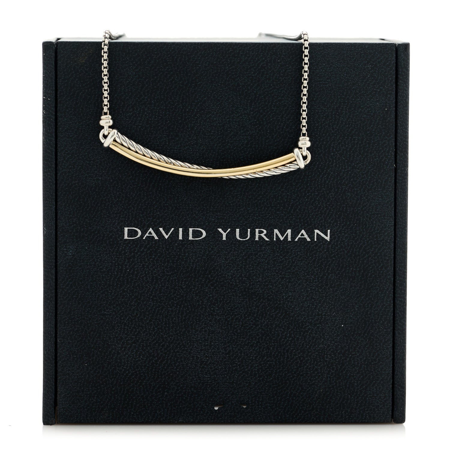 David Yurman Sterling Silver 18K Yellow Gold Crossover Bar Pendant Necklace 5 of 5