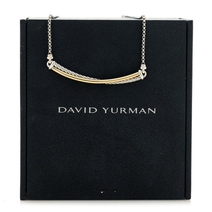 David Yurman Sterling Silver 18K Yellow Gold Crossover Bar Pendant Necklace 5 of 5