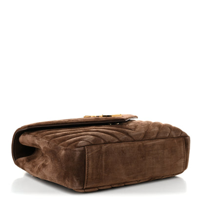 Saint Laurent Suede Matelasse Chevron Monogram Medium College Bag Bark Brown 4 of 10