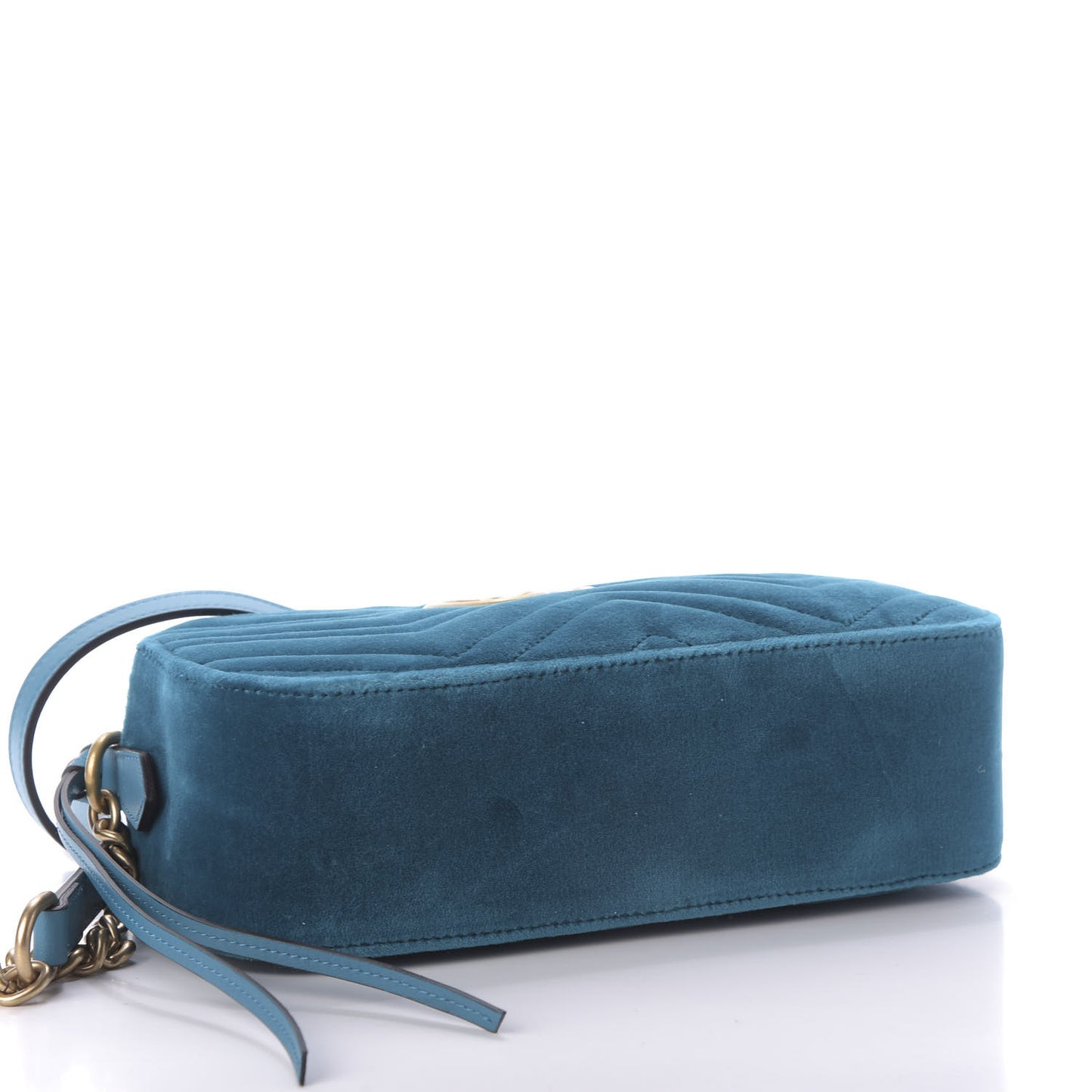 Velvet Matelasse Small GG Marmont Chain Shoulder Bag Pavone Cyan